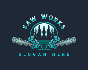 Chainsaw Logging Forest logo design