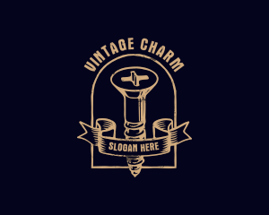 Old Fashioned - Rustic Screw Arch Badge logo design