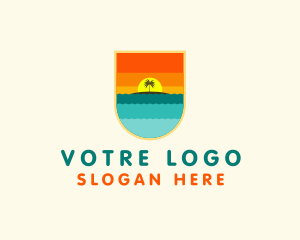 Vacation - Tropical Beach Shield logo design