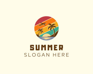 Beach Plane Sunset logo design