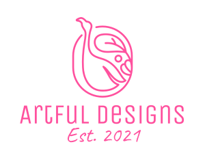 Pink Flamingo Line Art logo design