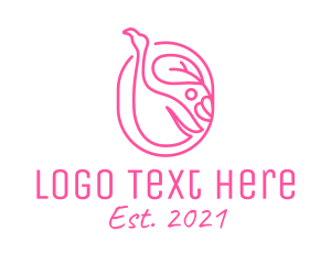 Tit Bird - Pink Flamingo Line Art logo design