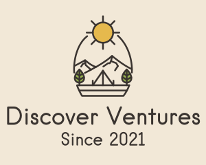 Explore - Sunny Mountain Camping Scene logo design