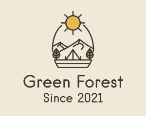 Woods - Sunny Mountain Camping Scene logo design