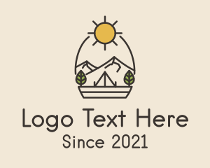 Explorer - Sunny Mountain Camping Scene logo design