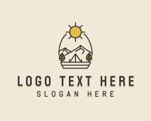 Sunny Mountain Camping Scene logo design