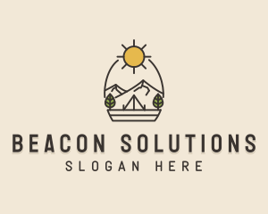 Sunny Mountain Camping Scene logo design