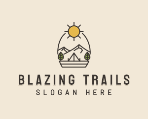 Sunny Mountain Camping Scene logo design