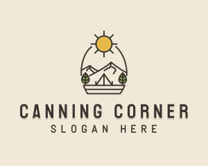 Sunny Mountain Camping Scene logo design