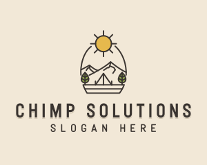 Sunny Mountain Camping Scene logo design