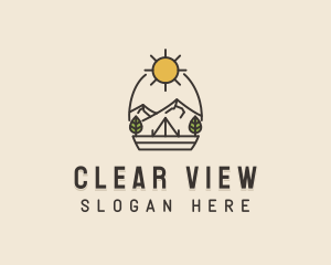 Sunny Mountain Camping Scene logo design