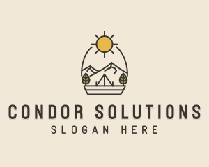 Sunny Mountain Camping Scene logo design