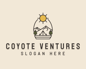 Sunny Mountain Camping Scene logo design