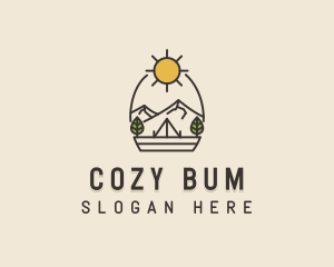 Sunny Mountain Camping Scene logo design