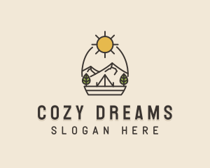 Sunny Mountain Camping Scene logo design