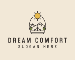 Sunny Mountain Camping Scene logo design