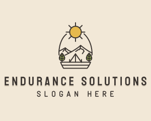 Sunny Mountain Camping Scene logo design