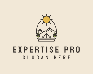 Sunny Mountain Camping Scene logo design