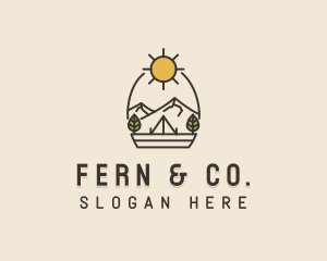 Sunny Mountain Camping Scene logo design