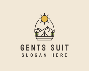 Sunny Mountain Camping Scene logo design