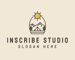 Sunny Mountain Camping Scene logo design