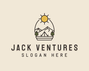 Sunny Mountain Camping Scene logo design