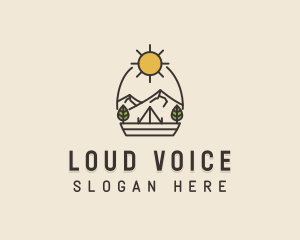 Sunny Mountain Camping Scene logo design