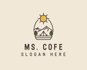 Sunny Mountain Camping Scene logo design