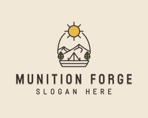 Sunny Mountain Camping Scene logo design