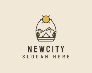 Sunny Mountain Camping Scene logo design