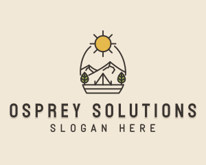 Sunny Mountain Camping Scene logo design