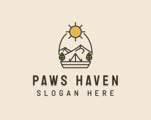 Sunny Mountain Camping Scene logo design