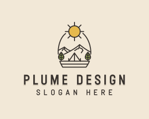 Sunny Mountain Camping Scene logo design