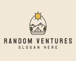 Sunny Mountain Camping Scene logo design