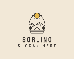 Sunny Mountain Camping Scene logo design