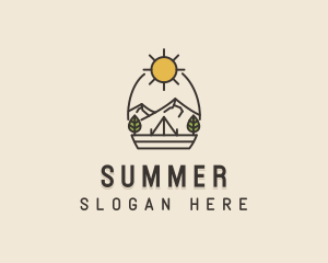 Sunny Mountain Camping Scene logo design