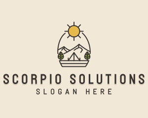 Sunny Mountain Camping Scene logo design