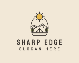 Sunny Mountain Camping Scene logo design