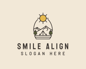 Sunny Mountain Camping Scene logo design