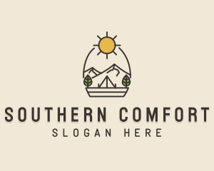 Sunny Mountain Camping Scene logo design