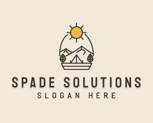 Sunny Mountain Camping Scene logo design