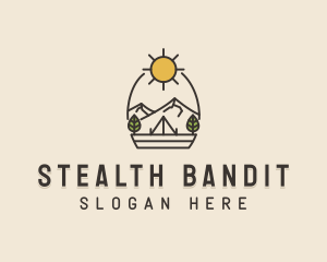 Sunny Mountain Camping Scene logo design