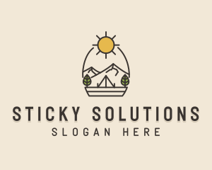 Sunny Mountain Camping Scene logo design