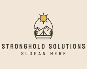 Sunny Mountain Camping Scene logo design