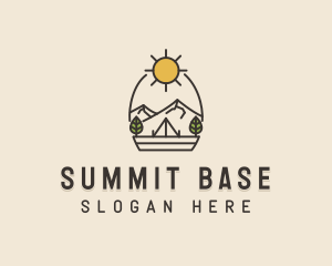 Sunny Mountain Camping Scene logo design