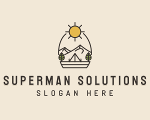 Sunny Mountain Camping Scene logo design