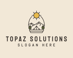 Sunny Mountain Camping Scene logo design