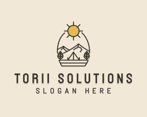 Sunny Mountain Camping Scene logo design