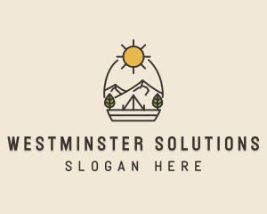 Sunny Mountain Camping Scene logo design