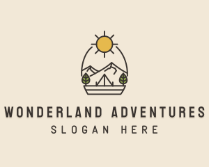 Sunny Mountain Camping Scene logo design